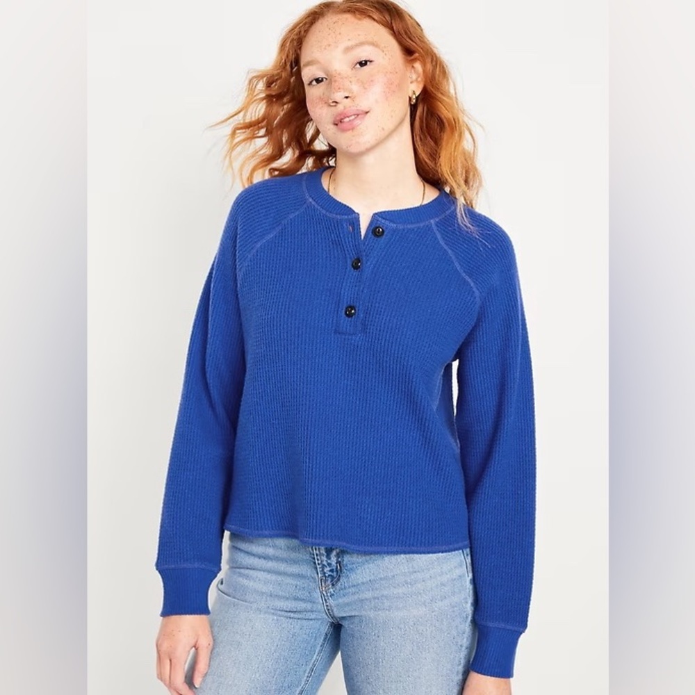 Old Navy Women’s Plush Tee Henley Sweater Blue